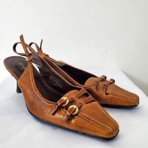 Vintage 90s/Y2K Square Toe Mules Heeled Buckel Straps Slip 7.5